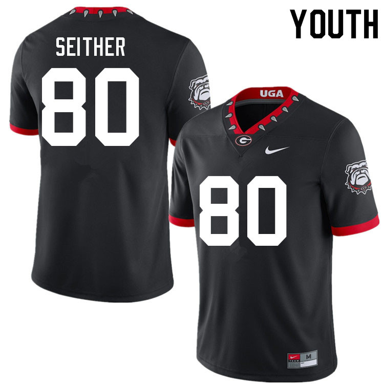 Youth #80 Brett Seither Georgia Bulldogs 100th Anniversary College Football Jerseys Sale-100th Black - Click Image to Close